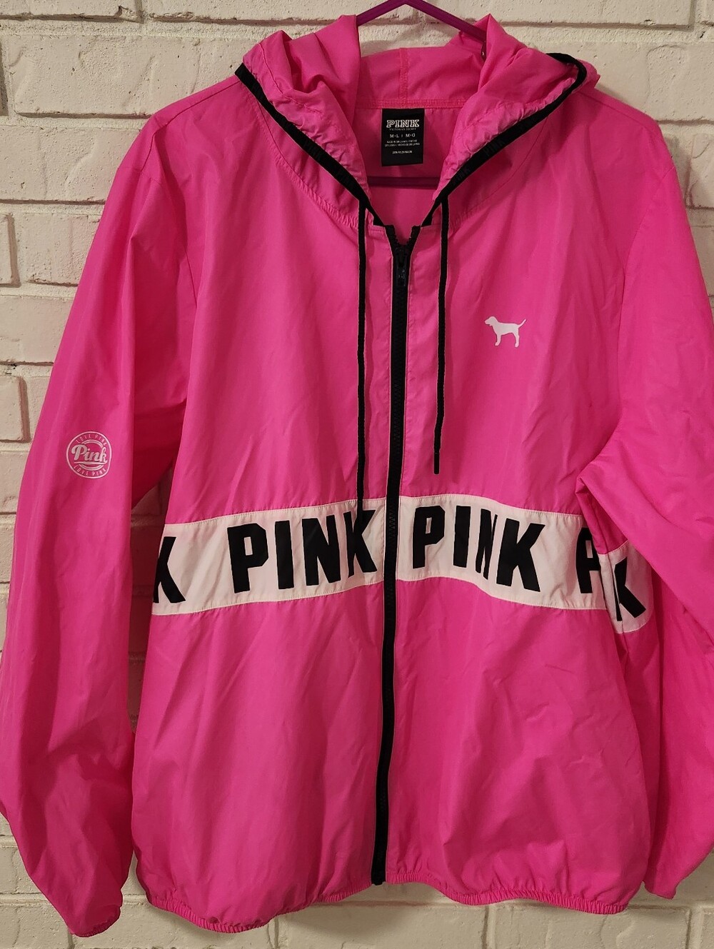 Victoria's Secret PINK Bright Pink Nylon Rain Jacket M/L